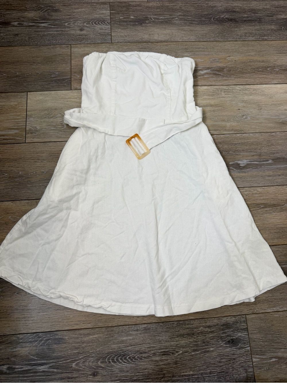 Monteau Strapless White Mini Dress with Tan Buckle Sz XS